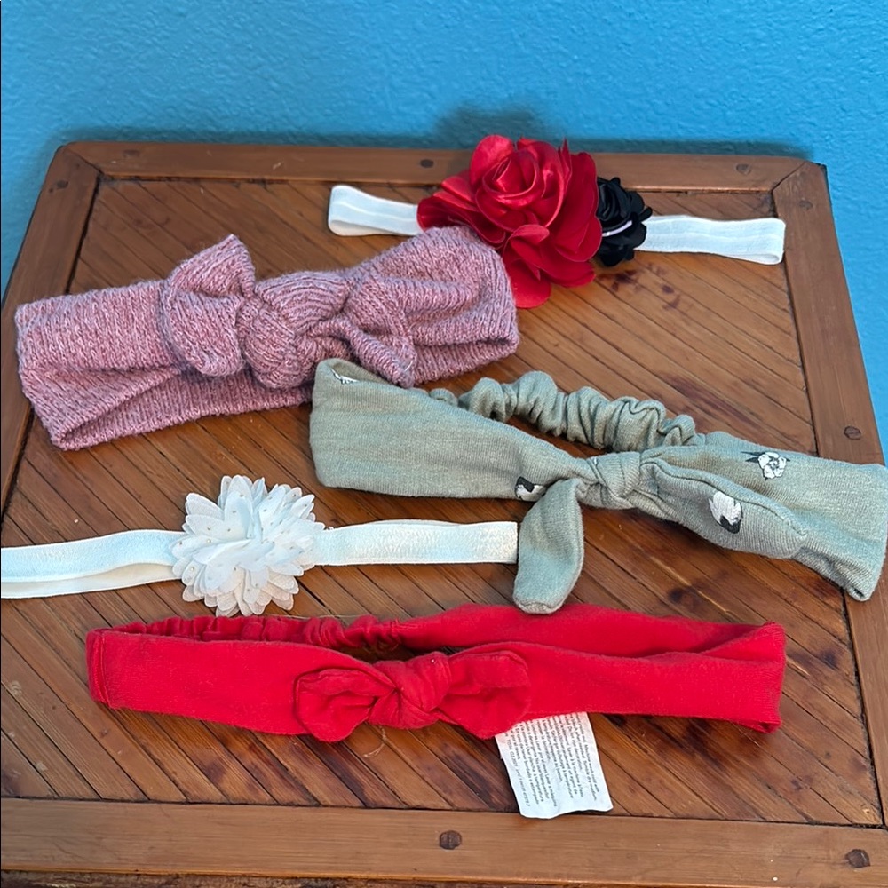 Red and Pink Hair Accessories Set with Bow and Flower Designs